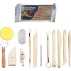 RENOVON 13 Parçalı Ahşap Seramik Oyma Aleti Seti Doğal ve Polimer Kil Çömlekçilik Heykel Çocuk Yetişkin ve Sanatçılar İçin El Sanatları Aksesuar ve Modelleme yapımı, 250 gr natural kırmızı kil ile