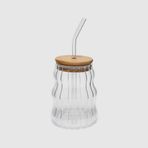 renovon 500ml Bambu Kapaklı Cam Bardak, Cam Pipetli Silikon Kapak Contalı Desenli Sıcak Soğuk İçecekler Kahve Meyve Suları ve Çayları için Şık Ergonamik Tasarım