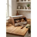 Reoona Lüks Ahşap Kapaklı Modern Ekmek Kutusu - Beyaz Minimalist Tasarım