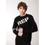 Replay Bisiklet Yaka Normal Baskılı Siyah Erkek Kazak UK2514 110 JACQUARD BLACK/BUTTER