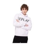 Replay Erkek Kapüşonlu Sweatshirt, Beyaz, L Beden