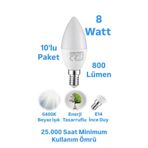 repplam 10 Adet 8W Buji Led Ampul Beyaz Işık 800 Lümen İnce Duylu Ampul Mum Ampul