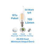 repplam 10'lu Paket 6 Watt E14 Duylu Rustik Led Ampul Kıvrık Beyaz Işık Avize Ampulu Ince Duy Mum Ampul
