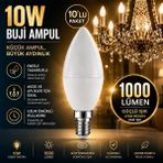 Repplam 10W Buji LED Ampul Sarı Işık Ince Duylu Ampul Avize Ampulü 1000 Lümen - 10 Adet