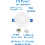 Repplam 2'li Paket ERKLED 3 Watt LED Panel Spot Beyaz Işık 270 Lümen Sıva Altı Panel Armatür Spot Lamba