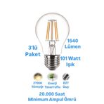 repplam 3'lü Paket 12W Rustik Led Ampul Sarı Işık 1540 Lümen E27 Duylu Dekoratif Ampul Flamanlı