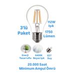repplam 3'lü Paket 15W Rustik Led Ampul Beyaz Işık 1750 Lümen E27 Duylu Dekoratif Ampul Flamanlı