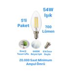 repplam 5'li Paket 6 Watt E14 Duylu Rustik Led Ampul Beyaz Işık Avize Ampulu Ince Duylu Mum Ampul 700 Lümen