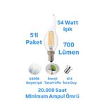 repplam 5'li Paket 6 Watt E14 Duylu Rustik Led Ampul Kıvrık Beyaz Işık Avize Ampulu Ince Duy Mum Ampul Lümen