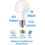 Repplam ACK 12W Beyaz Işık LED Ampul 1170 Lümen E27 Duylu Yüksek Işık LED Lamba - 5 Adet
