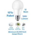 Repplam ERKLED 12W Beyaz Işık LED Ampul 1080 Lümen E27 Duylu LED Lamba - 10 Adet