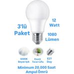 Repplam ERKLED 12W Beyaz Işık LED Ampul 1080 Lümen E27 Duylu LED Lamba - 3 Adet