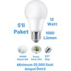 Repplam ERKLED 12W Beyaz Işık LED Ampul 1080 Lümen E27 Duylu LED Lamba - 5 Adet