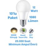 Repplam ERKLED 12W Günışığı LED Ampul 1080 Lümen E27 Duylu LED Lamba - 10 Adet