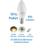 Repplam Horoz 8W Buji LED Ampul Sarı Işık 800 Lümen Ince Duylu Ampul Mum Ampul - 10 Adet