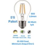 Repplam Horoz 8W Rustik LED Ampul Günışığı E27 Duylu Dekoratif Ampul Flamanlı 900 Lümen - 5 Adet