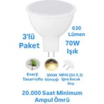 Repplam K2 7W MR16 LED Ampul Günışığı Iğne Bacak Spot Ampul 220 Volt - 3 Adet