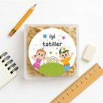 Repro Design Iyi Tatiller Baskılı Yapışkanlı Etiket 4 cm Yuvarlak 24 Adet, Okul Öncesi Hediye Paketi Etiketi