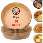 Repu Shop Air Fryer Liners Hava Fritözü Yağsız Pişirme Kağıdı 50 Adet - Kahverengi