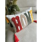 Reset Punch Nakışlı Kırlent Kılıfı Yaprak Desenli Pamuk ve Micro Polyester Malzeme - 30 x 50 cm - Ekru