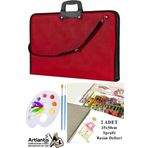 Resim Çantası 35x50 cm Resim Defteri Palet Fırça Seti 1 Paket Kırmızı Resim Proje Çantası Fermuarlı Kulplu 37x54 cm