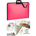 Resim Çantası 35X50 Cm Resim Defteri Palet Fırça Seti 1 Paket Pembe Resim Proje Çantası Fermuarlı Kulplu 37X54 Cm