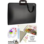 Resim Çantası 35X50 Cm Resim Defteri Palet Fırça Seti 1 Paket Siyah Resim Proje Çantası Fermuarlı Kulplu 37X54 Cm