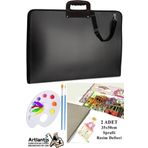 Resim Çantası 35X50 Cm Resim Defteri Palet Fırça Seti 1 Paket Siyah Resim Proje Çantası Fermuarlı Kulplu 37X54 Cm