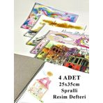 Resim Defteri 15 Yaprak 25x35 cm 4 Adet Spiralli Orta Boy Resim Defteri Karton Kapak 110 gr Öğrenci Okul