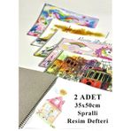 Resim Defteri 15 Yaprak 35X50 Cm 2 Adet Spiralli Büyük Boy Resim Defteri Karton Kapak 110 Gr Öğrenci Okul