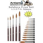 Resim Fırçası 1 - 3 - 5 - 7 - 9 Numara 1 Paket 5 li Samur Yuvarlak Uçlu Fırça Seti Guaj Sulu Akrilik Yağlı Boya Fırçalar