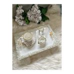 RESİNARTSHOP Epoksi Damat Tepsisi Seti (büyük boy)Full İncili Dikdörtgen Gold 4 parça