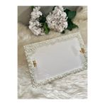RESİNARTSHOP Epoksi Tepsi Nişan Tepsisi Full İncili Dikdörtgen Gold 20x40 cm