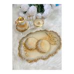 RESİNARTSHOP Epoksi Tepsi sedefli krem+Gold büyük boy nişan+damat tepsi seti