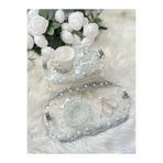 RESİNARTSHOP Epoksi Tepsi Şeffaf & Gümüş & İncili Nişan Seti
