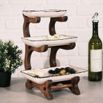 Resinwoodliving Ahşap Raflı Seramik Kase Seti ve Ahşap ve 3 Katlı, Ikramlık, Kahvaltılık, Kek Pasta Standı, Çok Amaçlı Servis Sunumluk
