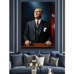 Resmi Atatürk Siyah Beyaz Dekoratif Kanvas - Mdf Ahşap Tablo