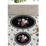 Resmiro 50x60 - 60x100 Rose&black Banyo Halısı Oval Klozet Takımı 2li Paspas Seti