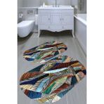 Resmiro Abstract Tüy Desenli Kaymaz Taban Yıkanabilir 2'li Desenli Banyo Paspası (50X60 cm - 60X100 Cm) - Renkli