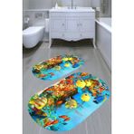 Resmiro Akvaryum Desenli Kaymaz Taban Yıkanabilir 2'li Desenli Banyo Paspası (50X60 cm - 60X100 Cm) - Renkli