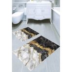 Resmiro Altın Detay Mermer Tasarımlı Kaymaz Taban Yıkanabilir 2'li Desenli Banyo Paspası (50X60 cm - 60X100 Cm) - Renkli
