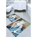 Resmiro Asil Kedi Desenli Kaymaz Taban Yıkanabilir 2'li Desenli Banyo Paspası (50X60 cm - 60X100 Cm) - Renkli