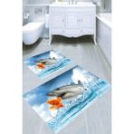 Resmiro Balıkların Arkadaşlığı Desenli Kaymaz Taban Yıkanabilir 2'li Desenli Banyo Paspası (50X60 cm - 60X100 Cm) - Renkli