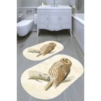 Resmiro Baykuş Desenli Kaymaz Taban Yıkanabilir 2'li Desenli Banyo Paspası (50X60 cm - 60X100 Cm) - Renkli