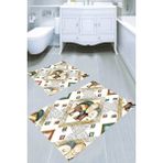 Resmiro Bereketli Fil Desenli Kaymaz Taban Yıkanabilir 2'li Desenli Banyo Paspası (50X60 cm - 60X100 Cm) - Renkli