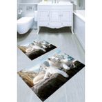 Resmiro Beyaz Aslan Desenli Kaymaz Taban Yıkanabilir 2'li Desenli Banyo Paspası (50X60 cm - 60X100 Cm) - Renkli