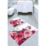Resmiro Birikmiş Güller Desenli Kaymaz Taban Yıkanabilir 2'li Desenli Banyo Paspası (50X60 cm - 60X100 Cm) - Renkli
