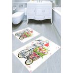 Resmiro Bisiklet ve Lale Desenli 2li Banyo Paspası (50X60 cm - 60X100 Cm) - Çok Renkli - 60 x 100 cm
