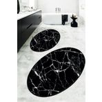 Resmiro Black Marble Siyah Beyaz Mermer 2li Yıkanabilir Klozet Takımı Banyo Halısı Paspas