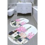 Resmiro Cadde Desenli Kaymaz Taban Yıkanabilir 2'li Desenli Banyo Paspası (50X60 cm - 60X100 Cm) - Renkli